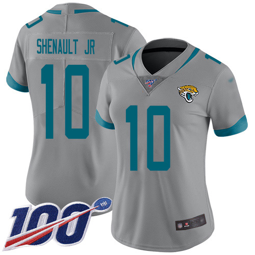 Nike Jacksonville Jaguars #10 Laviska Shenault Jr. Silver Women Stitched NFL Limited Inverted Legend 100th Season Jersey->women nfl jersey->Women Jersey